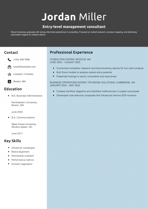 Entry-level management consultant resume