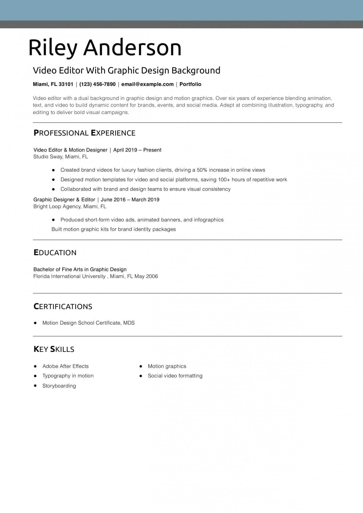 Video Editor With Graphic Design Background Resume Example