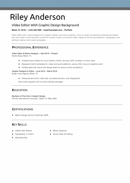 Video Editor With Graphic Design Background Resume Example