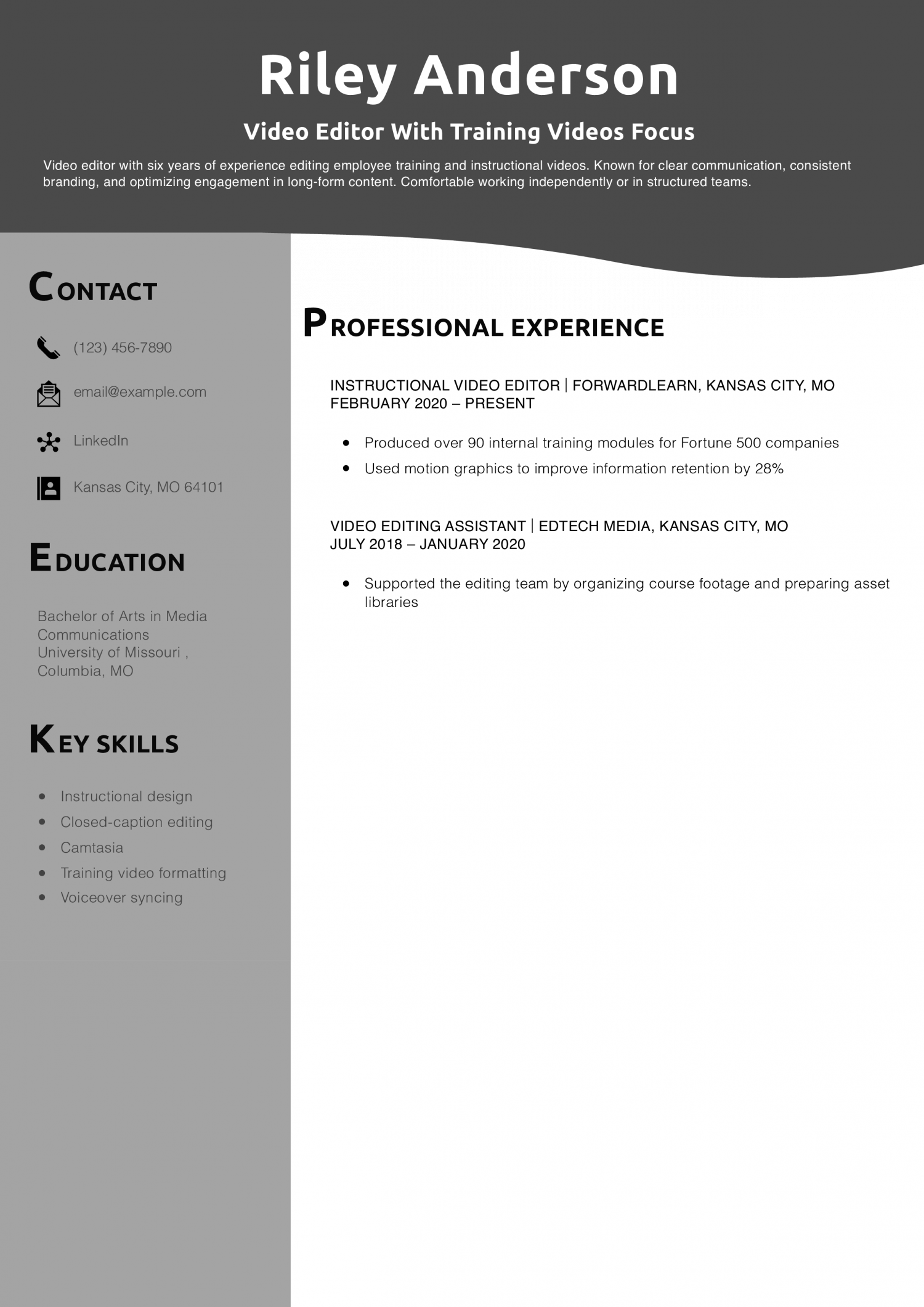 Video Editor With Training Videos Focus Resume Example