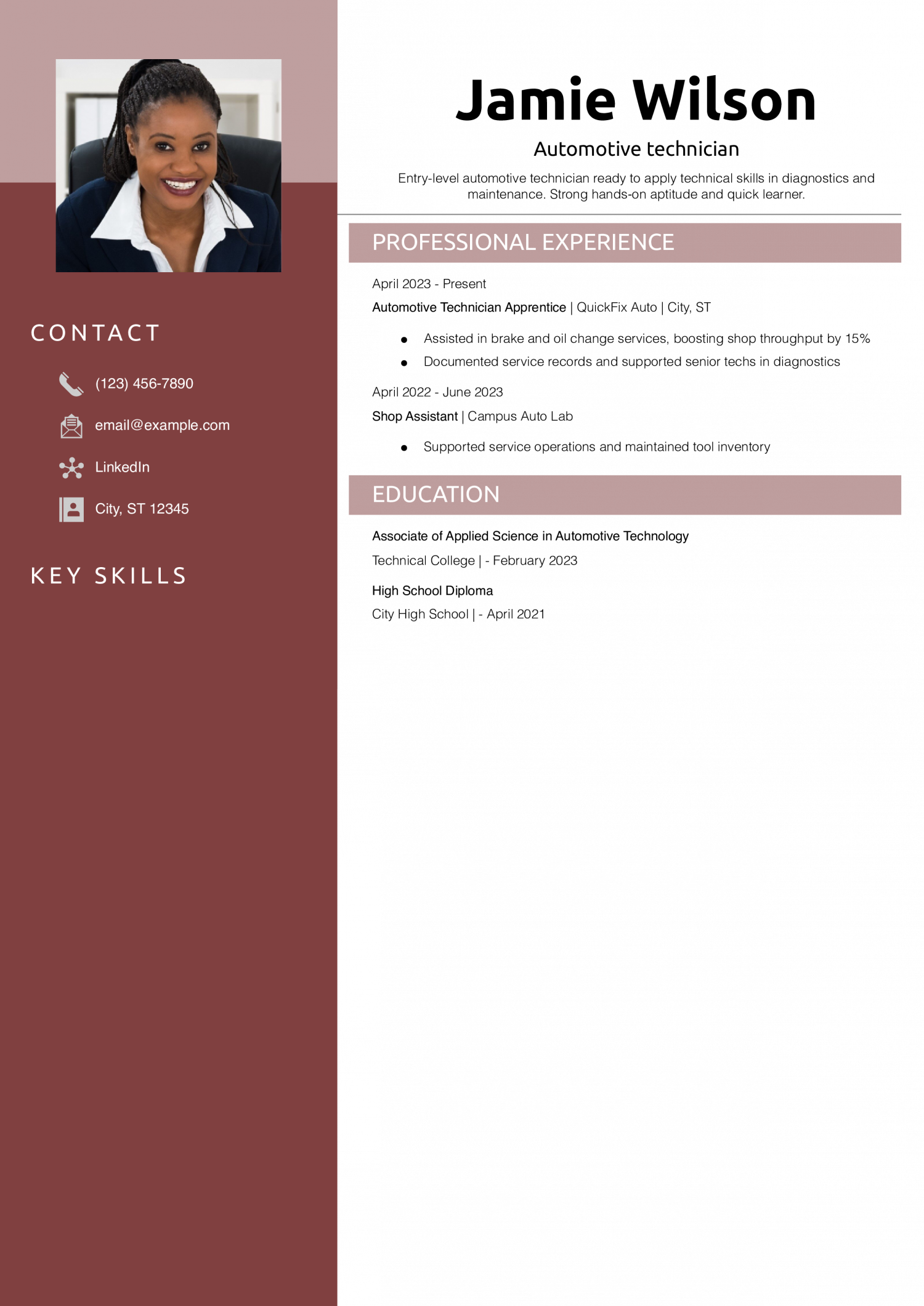 Automotive technician resume example