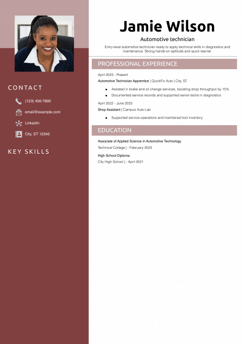 Automotive technician resume example