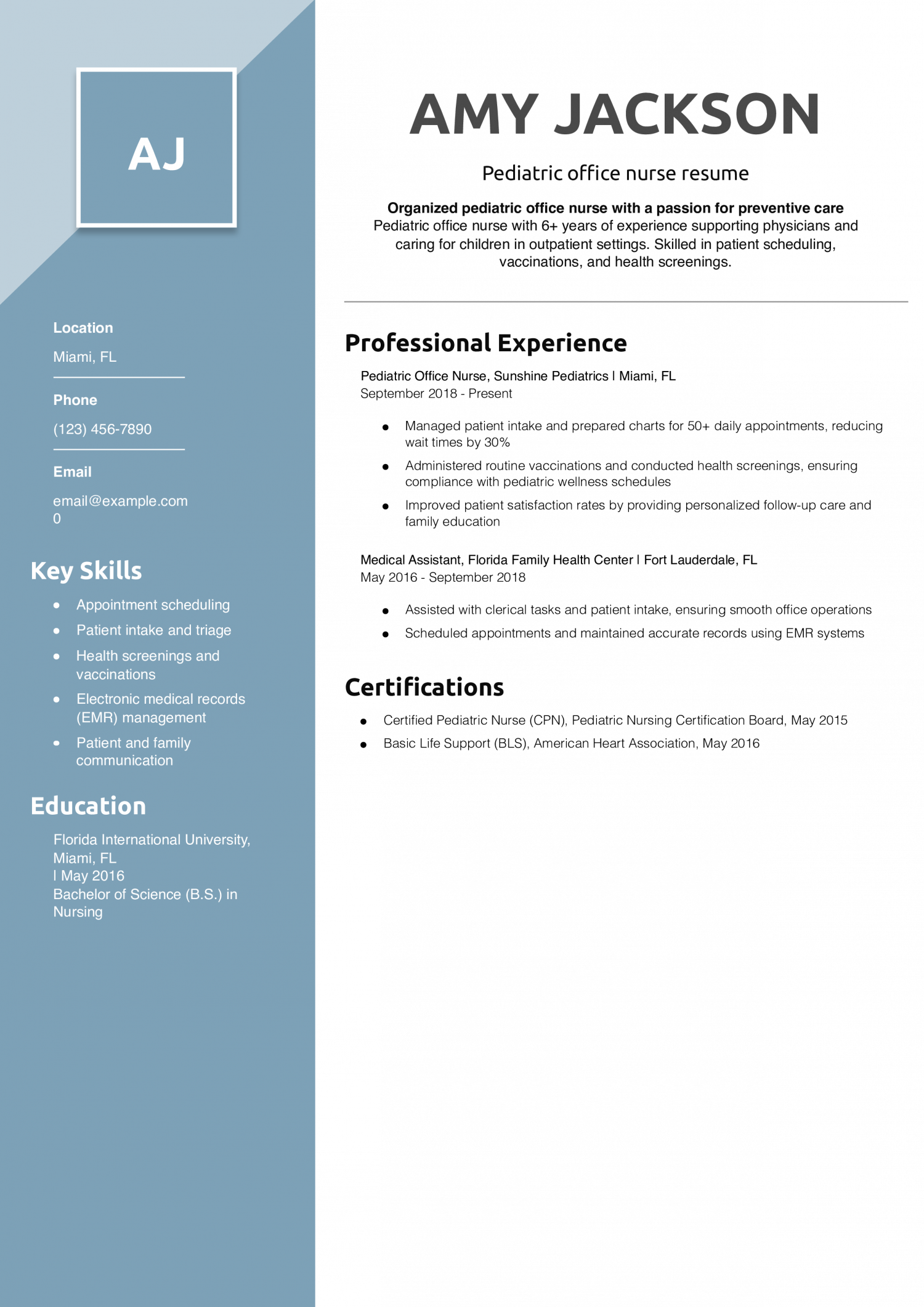 Pediatric office nurse resume