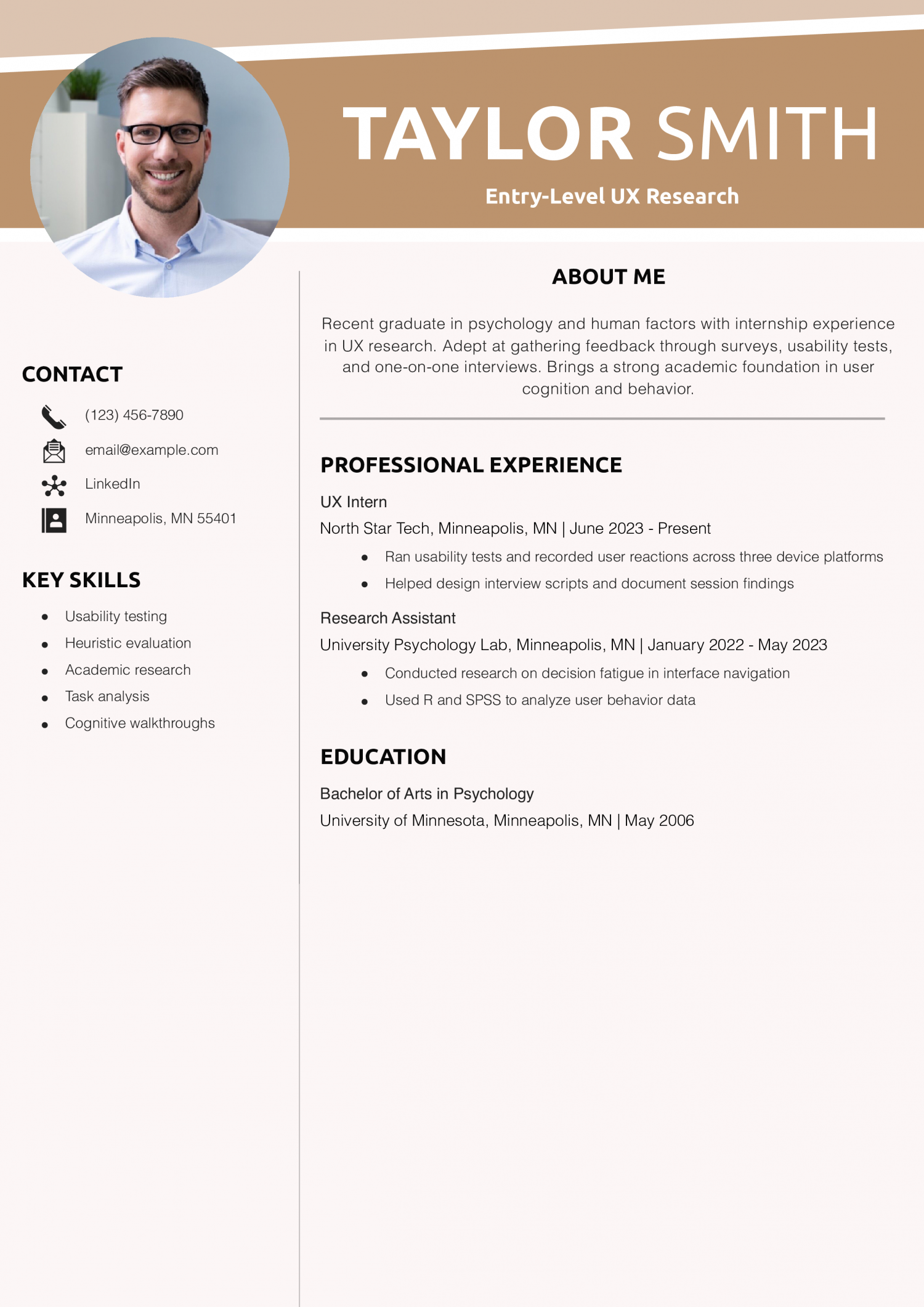 Entry-Level UX Research Resume Example