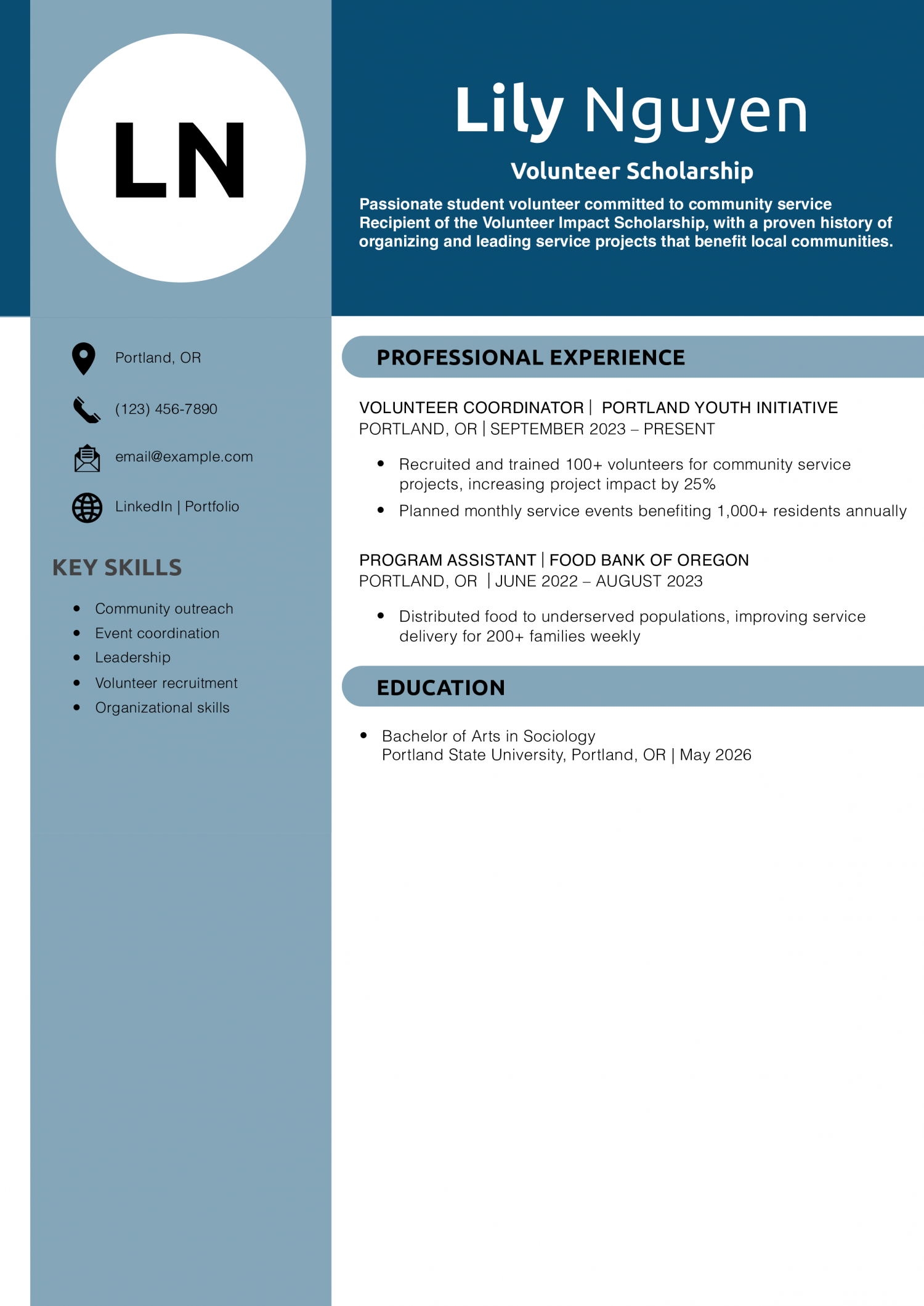 Volunteer Scholarship Resume