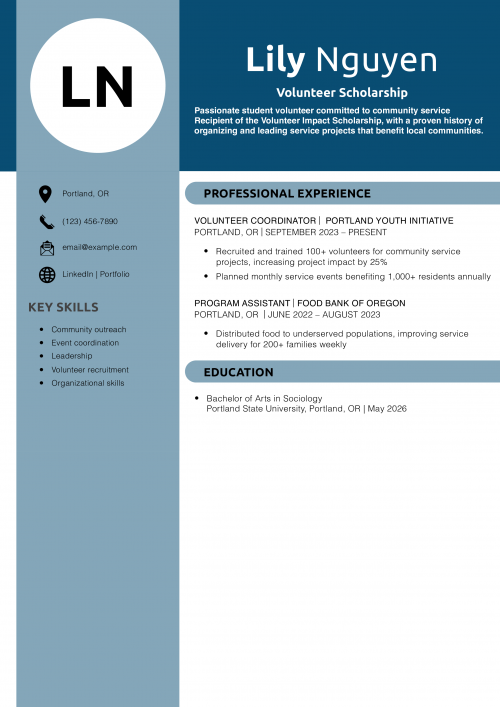 Volunteer Scholarship Resume