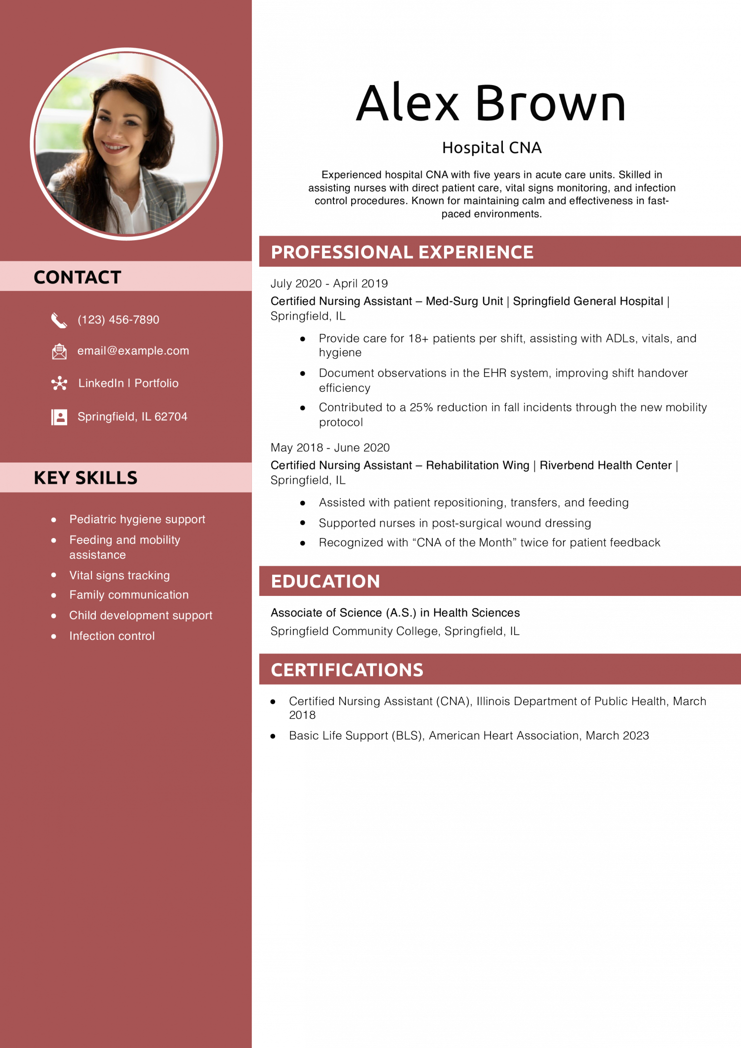 Hospital CNA Resume Example