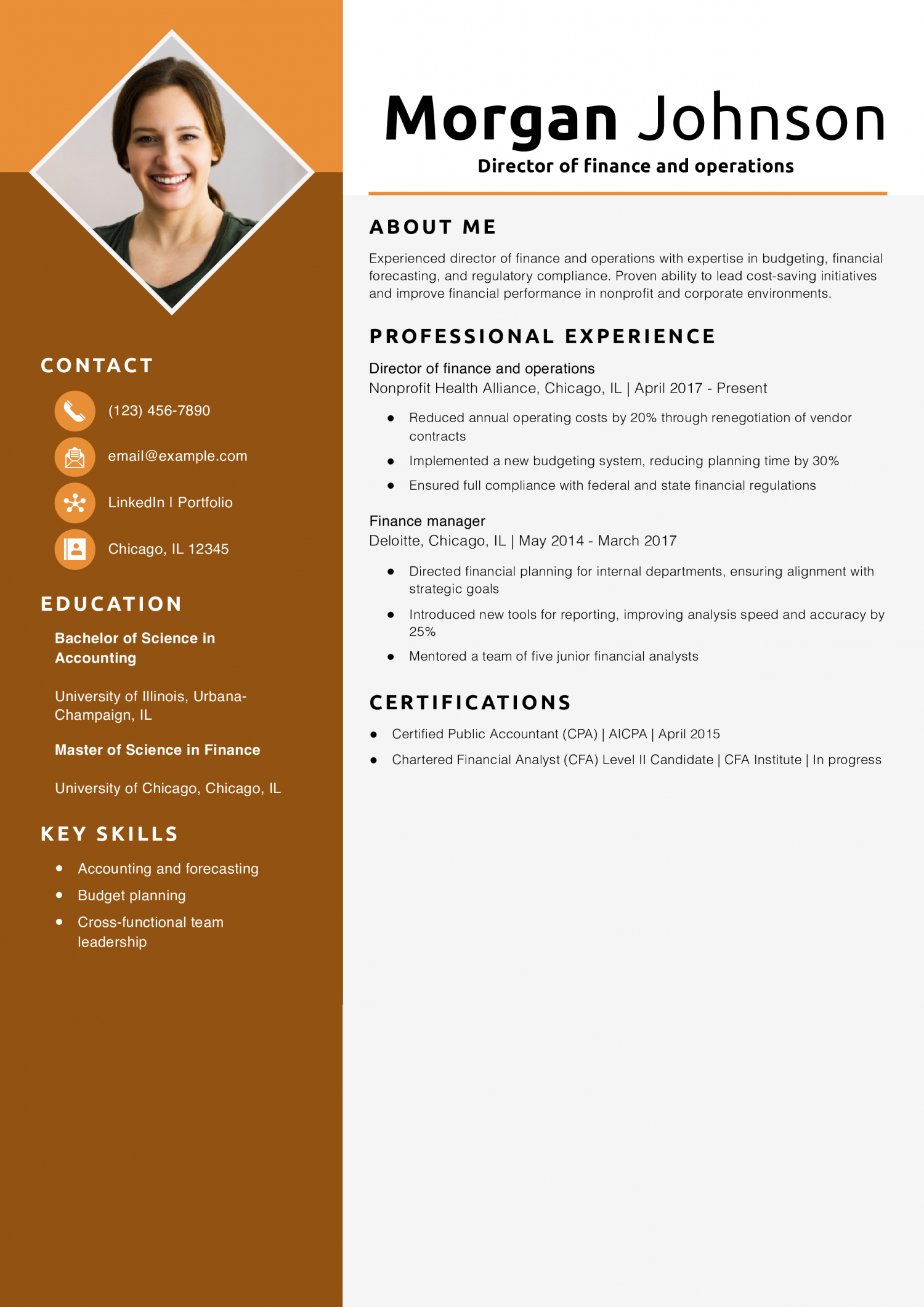 Director of finance and operations resume example 