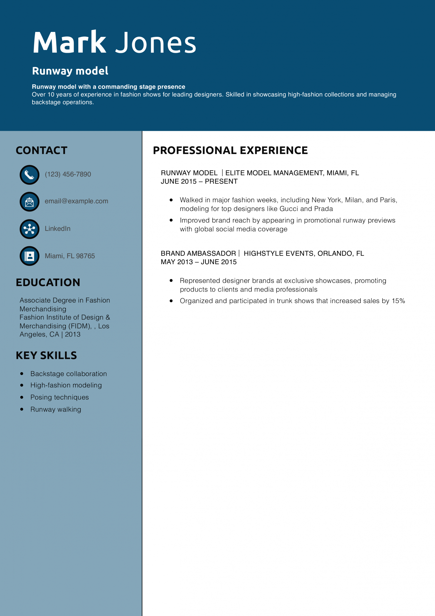 Runway model resume