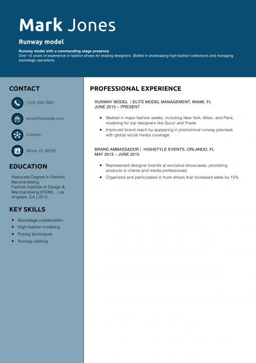 Runway model resume