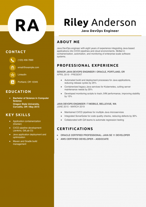 Java DevOps Engineer Resume Example
