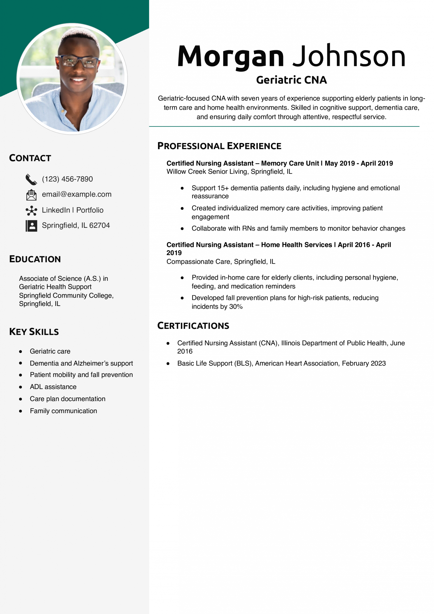 Geriatric CNA Resume Example