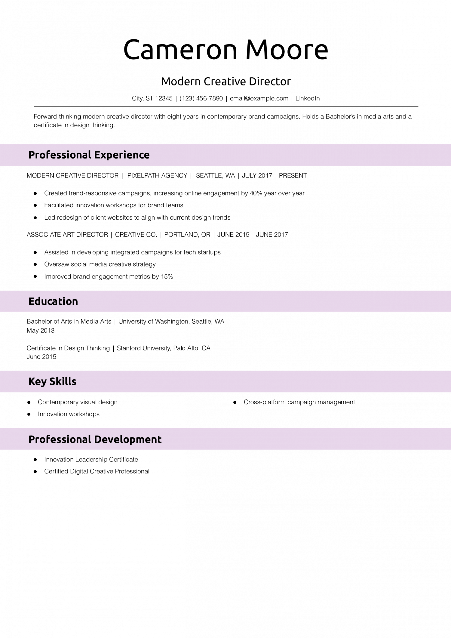 Modern Creative Director Resume Example
