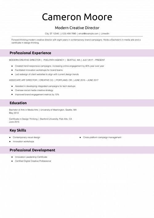 Modern Creative Director Resume Example