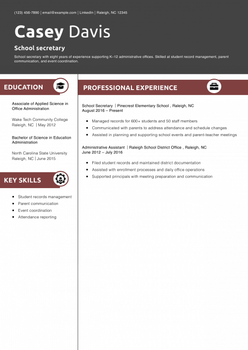 School secretary resume example 