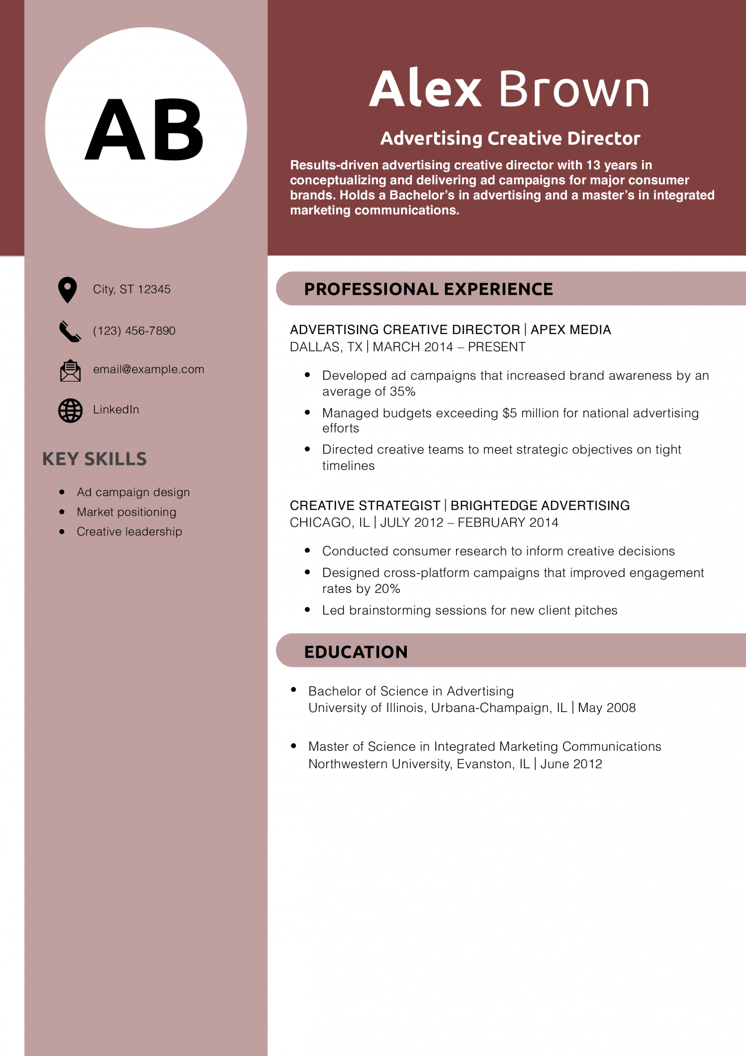 Advertising Creative Director Resume Example