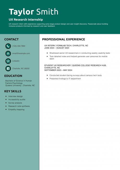 UX Research Internship Resume Example 