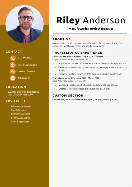Manufacturing project manager resume