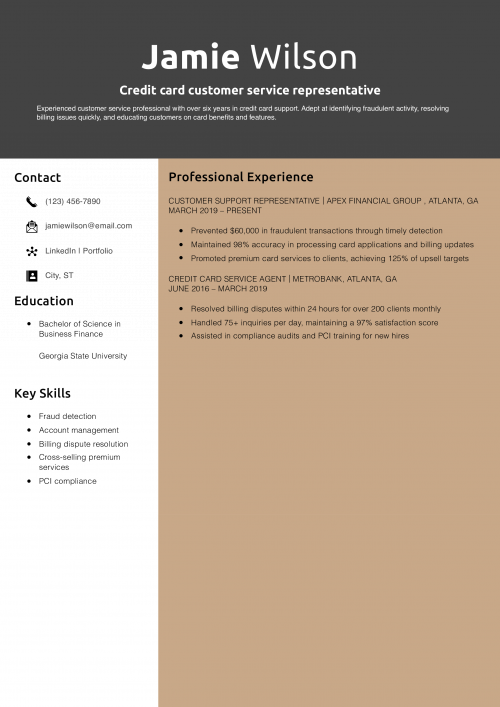 Credit card customer service representative resume 