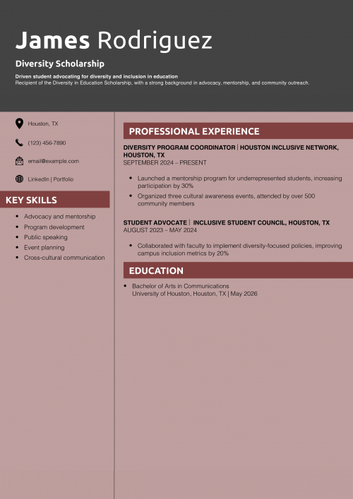 Diversity Scholarship Resume