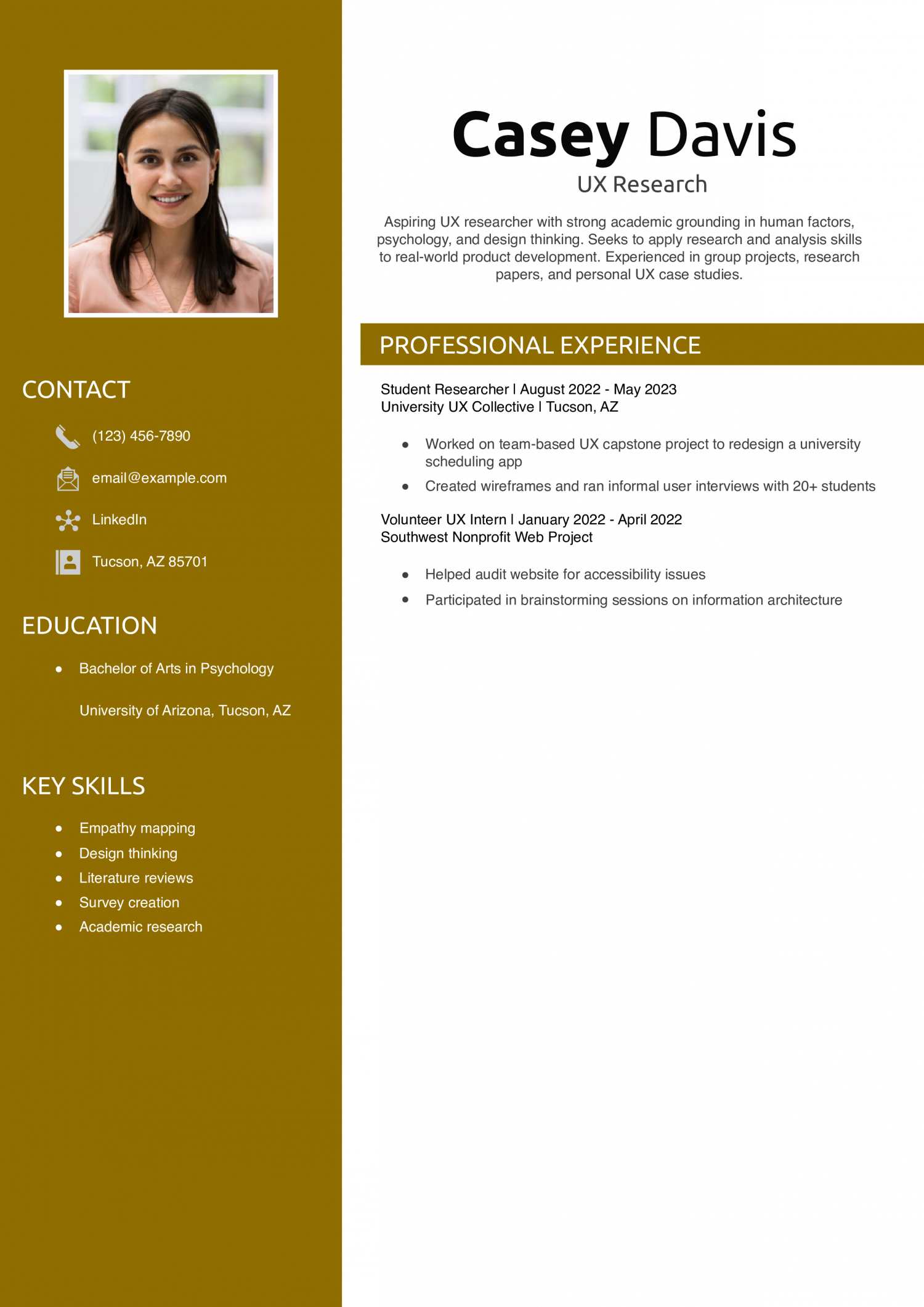 UX Research Resume With No Experience Example