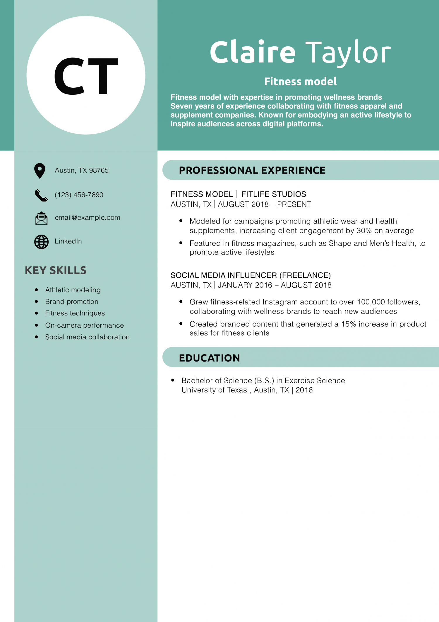 Fitness model resume