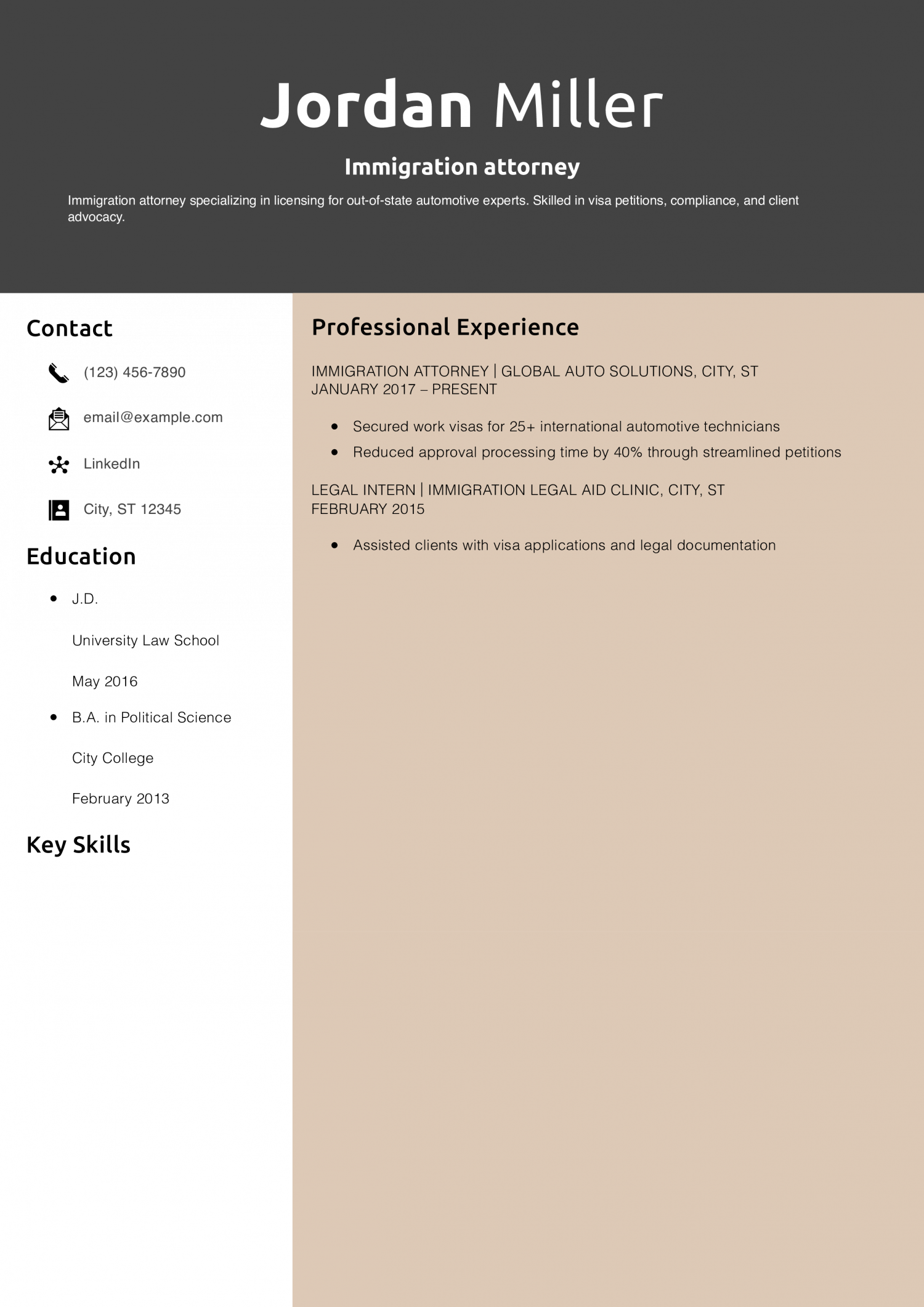 Immigration attorney resume example