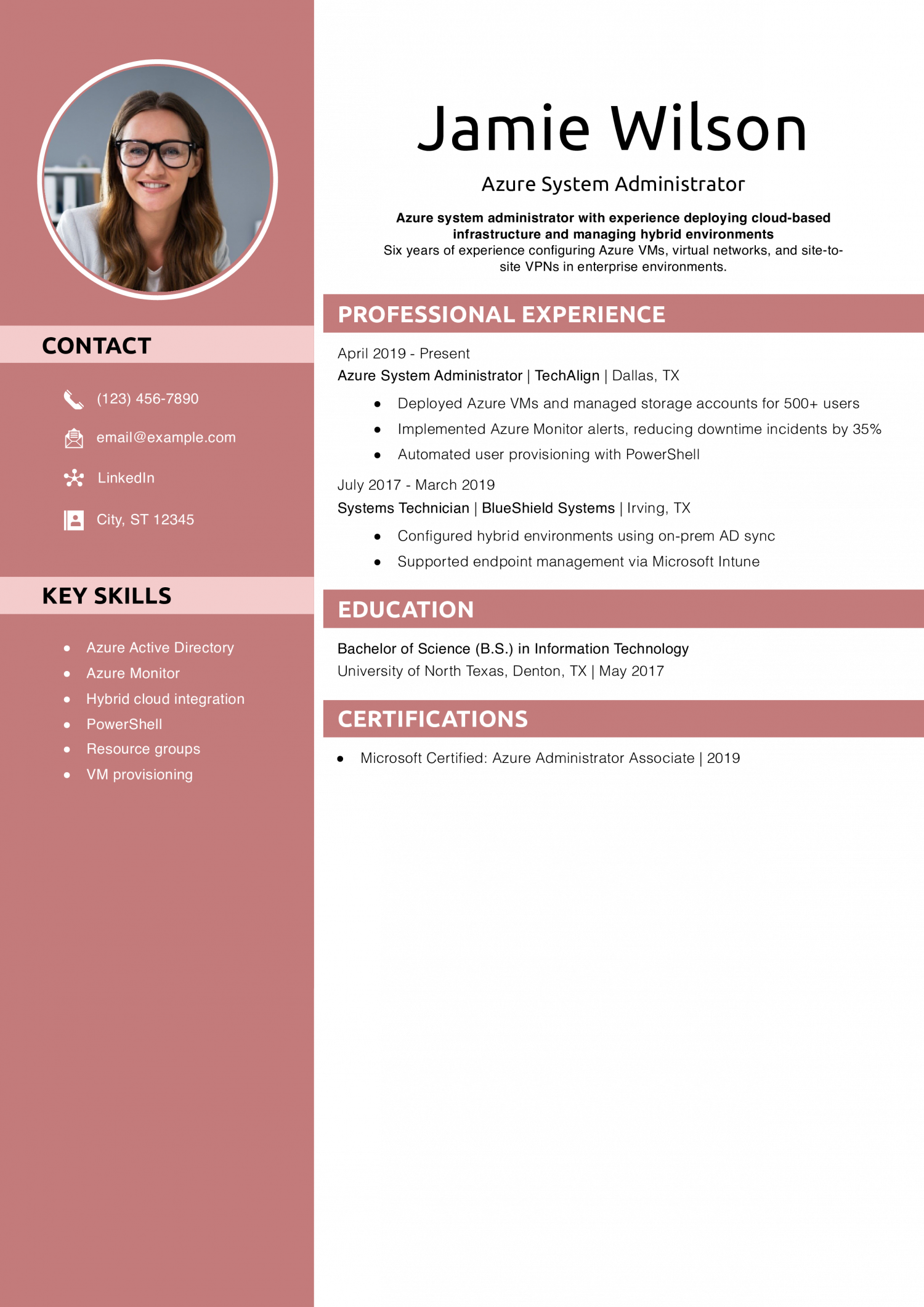 Azure System Administrator Resume Example