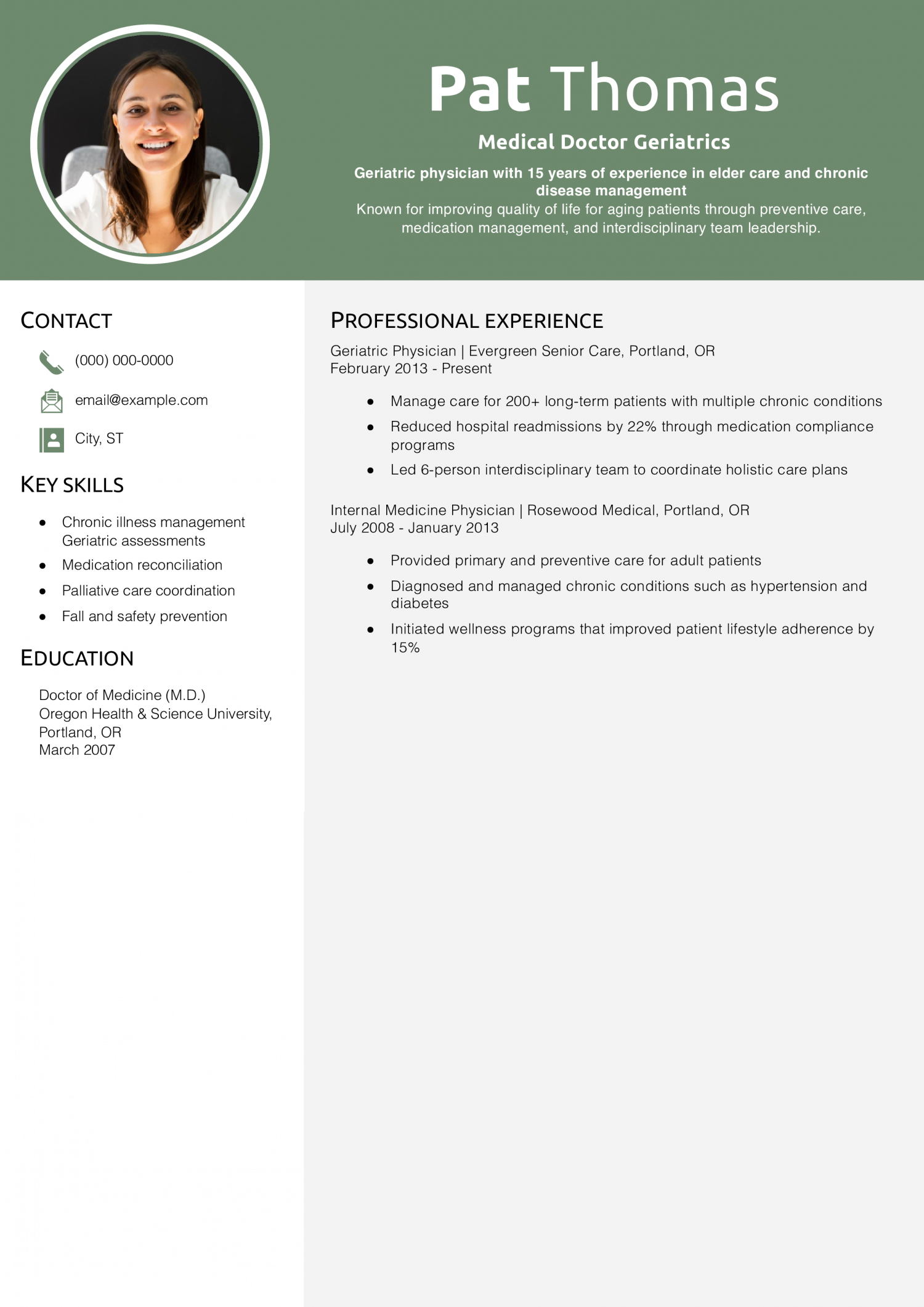 Medical Doctor Geriatrics Resume