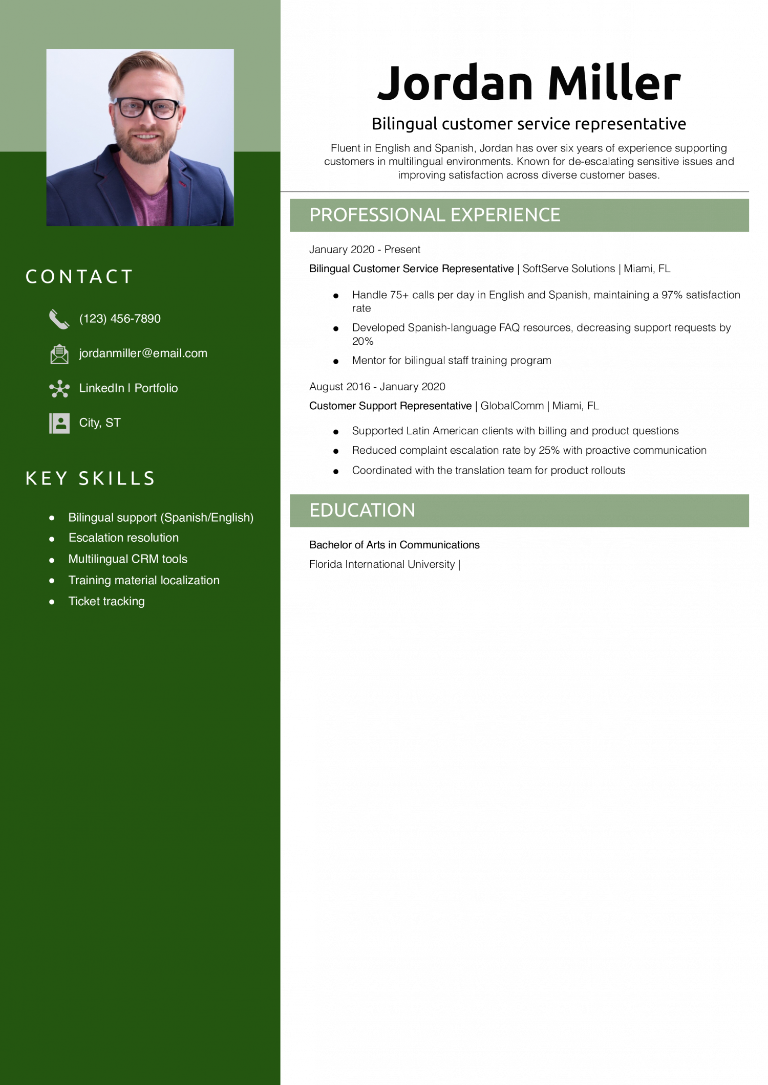 Bilingual customer service representative resume