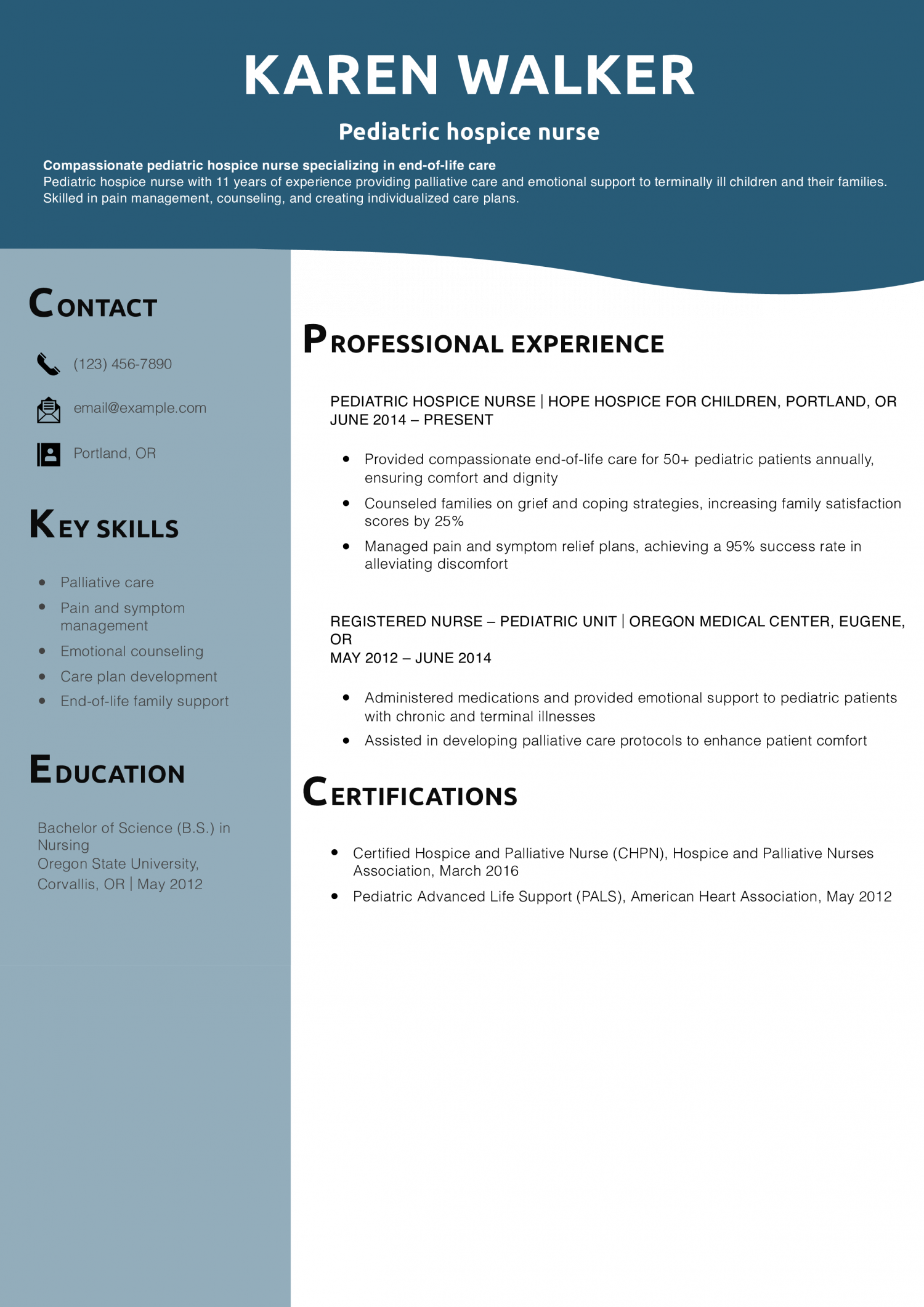 Pediatric hospice nurse resume