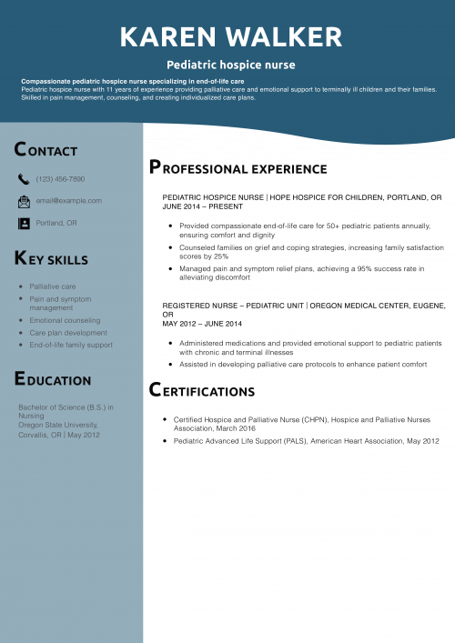 Pediatric hospice nurse resume