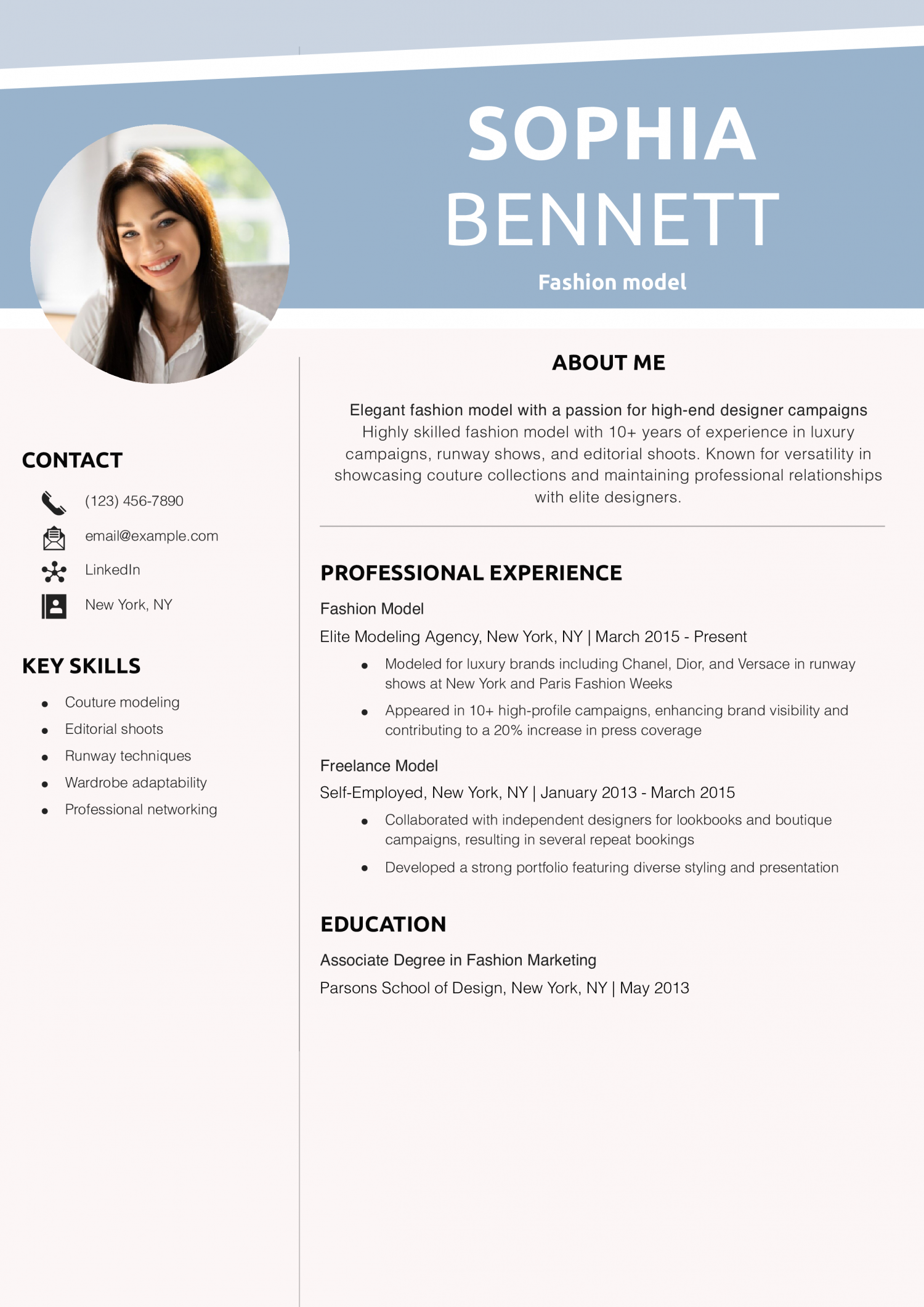 Fashion model resume