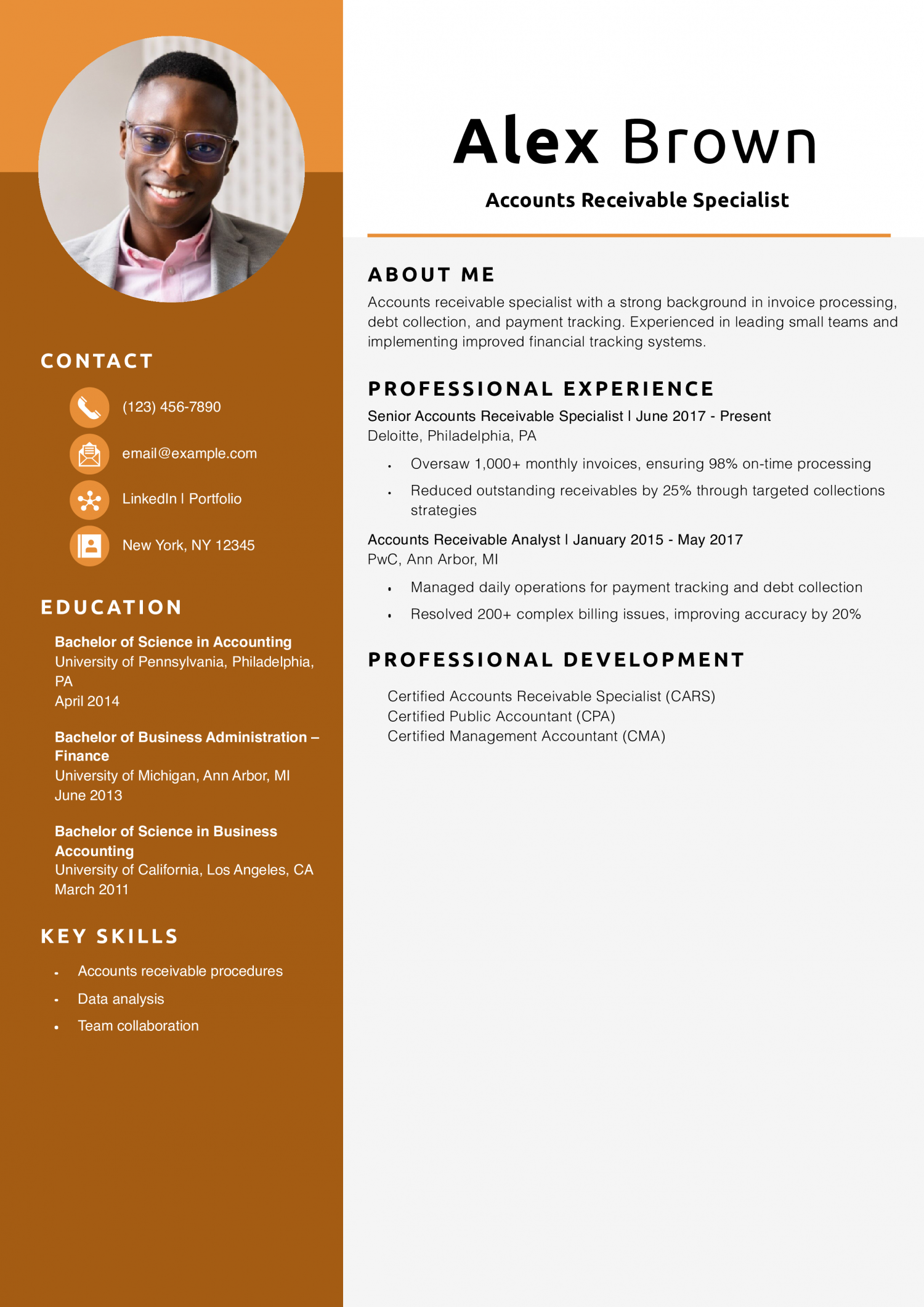 Accounts Receivable Specialist Resume Example