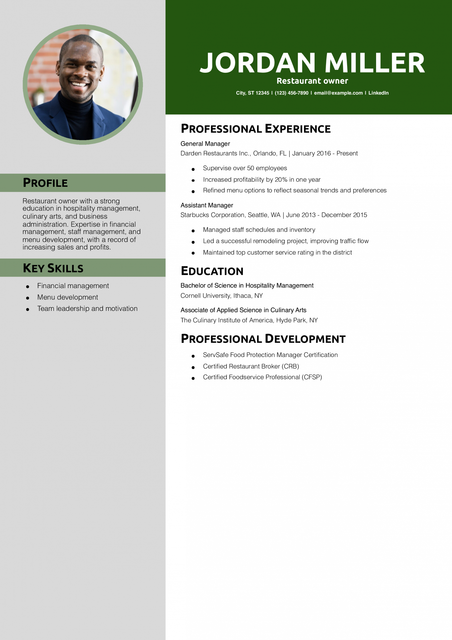 Restaurant owner resume example