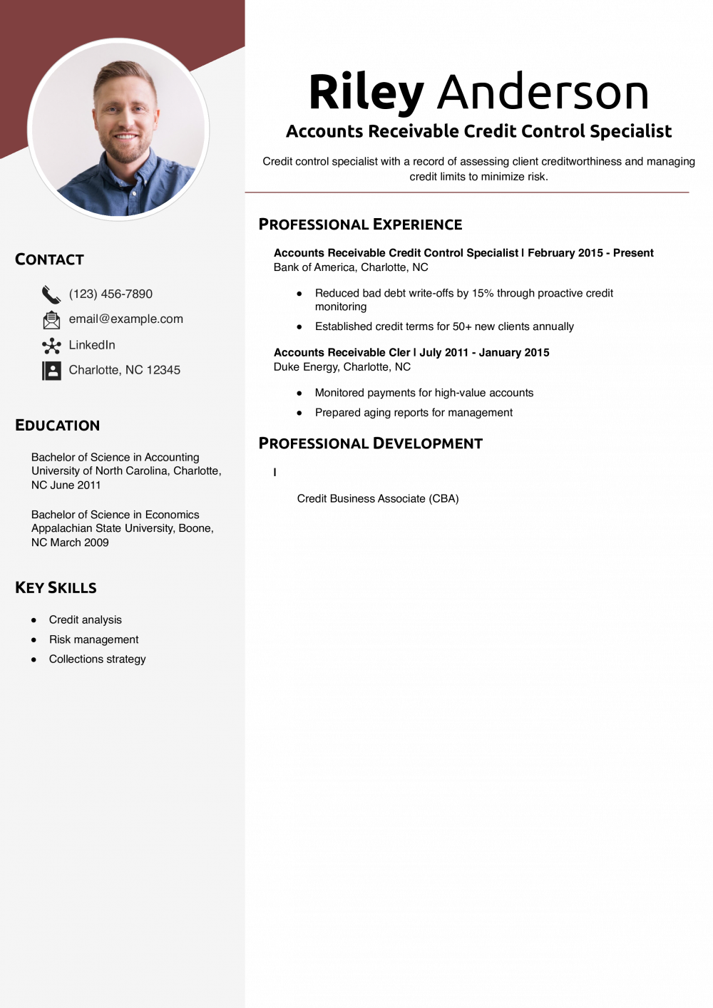  Accounts Receivable Credit Control Specialist Resume Example