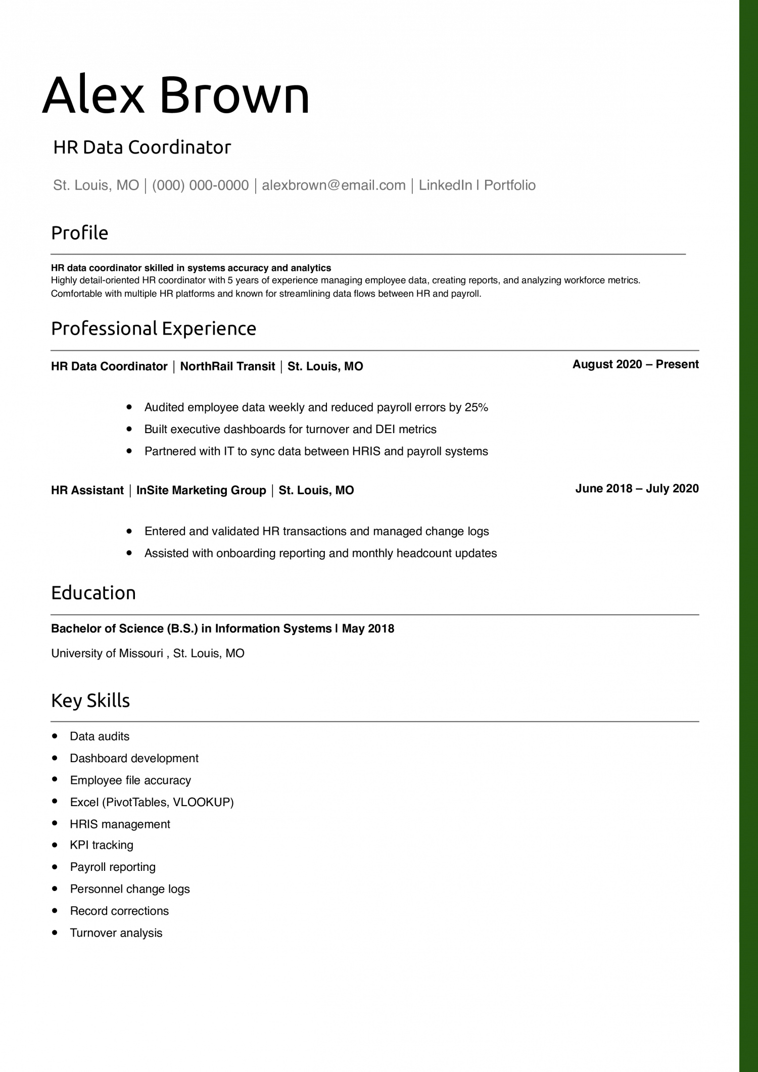 HR Data Coordinator Resume 