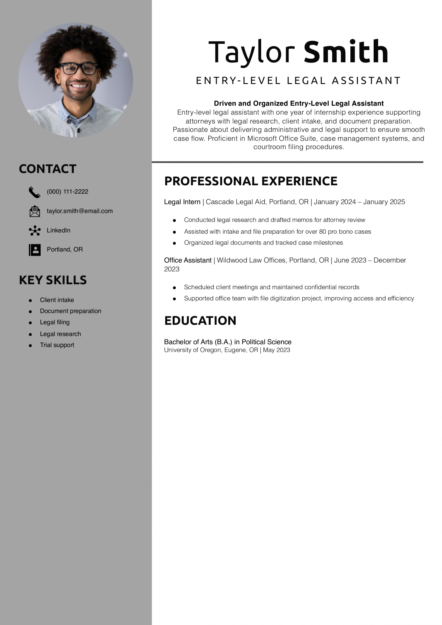 Entry-Level Legal Assistant Resume