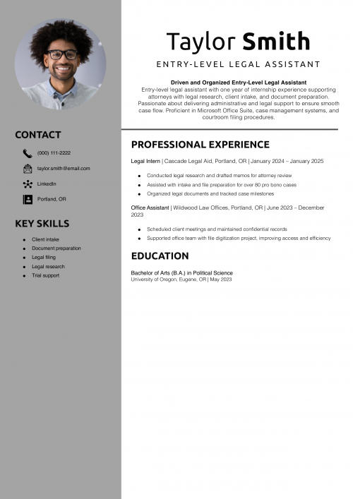 Entry-Level Legal Assistant Resume