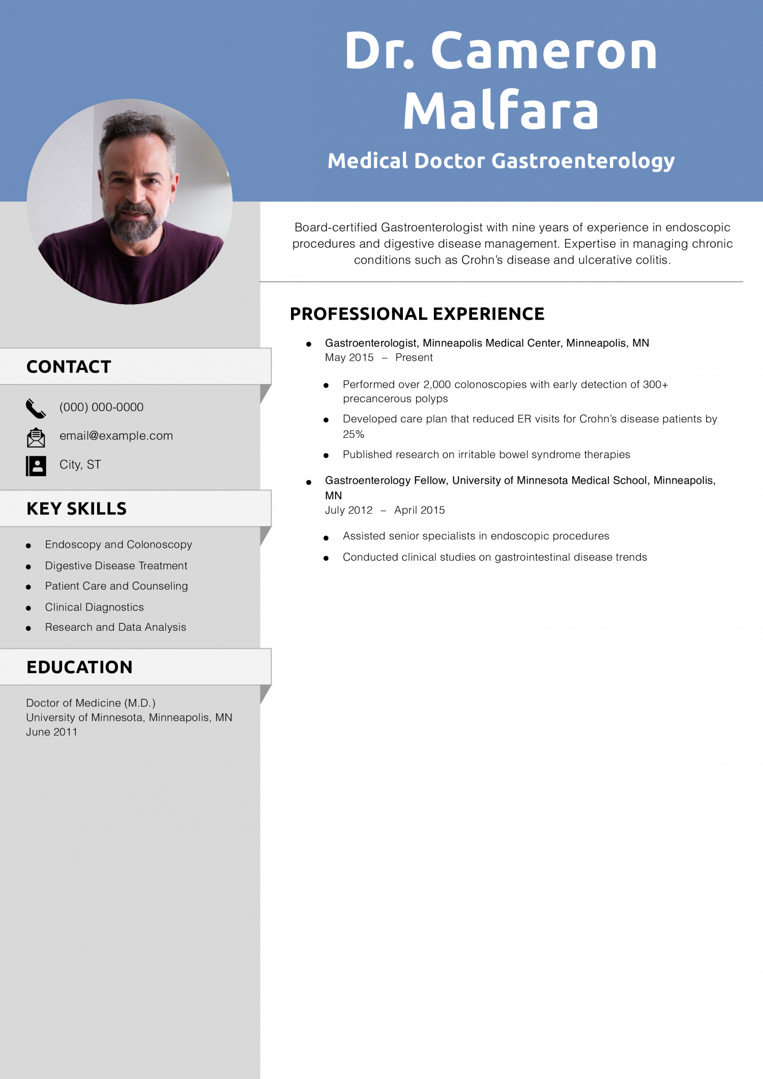 Medical Doctor Gastroenterology Resume