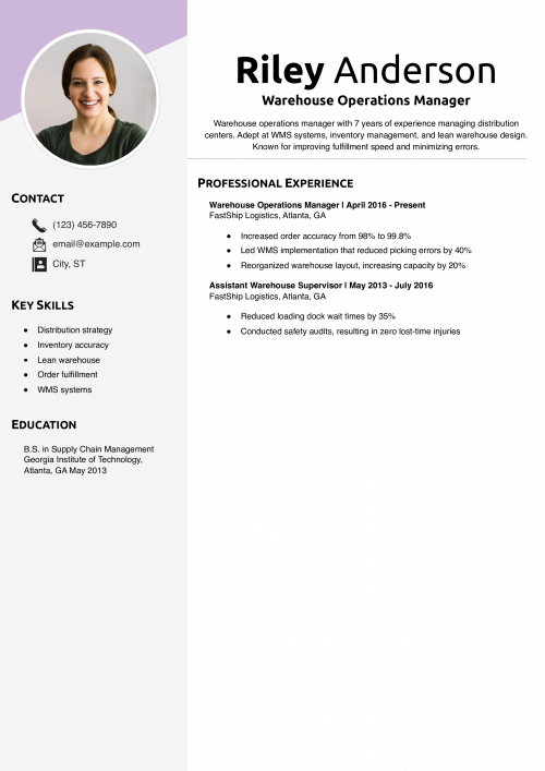 Warehouse Operations Manager Resume 