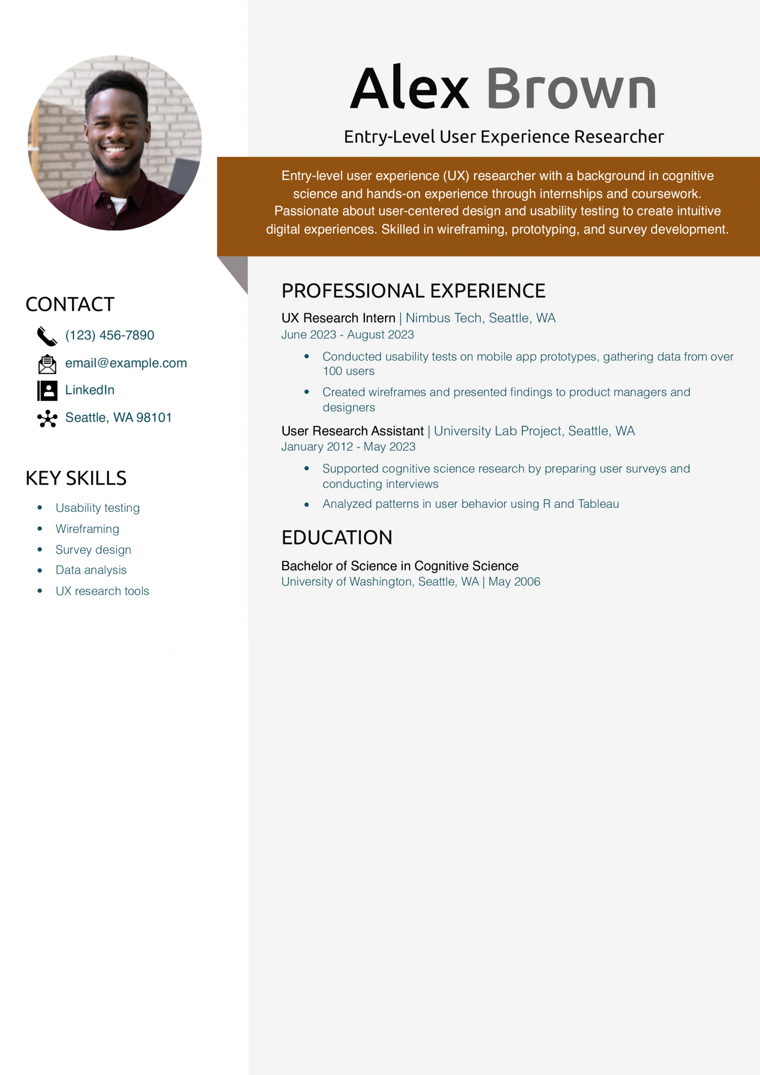 Entry-Level User Experience Researcher Resume Example