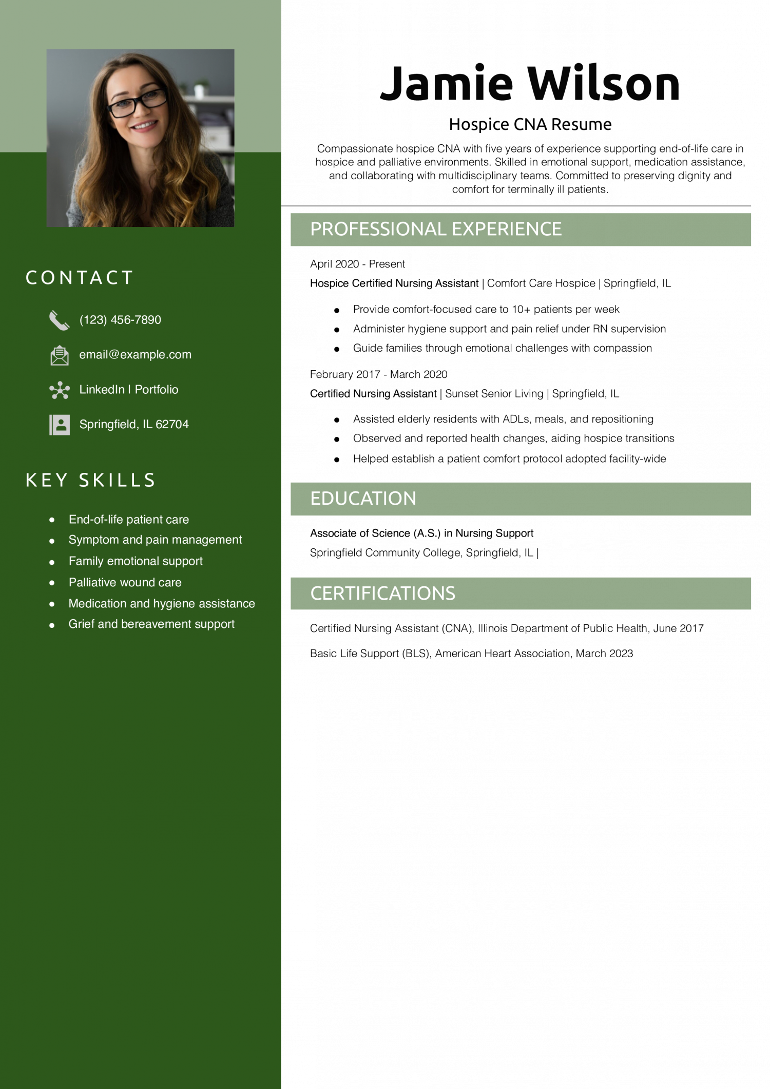 Hospice CNA Resume Example