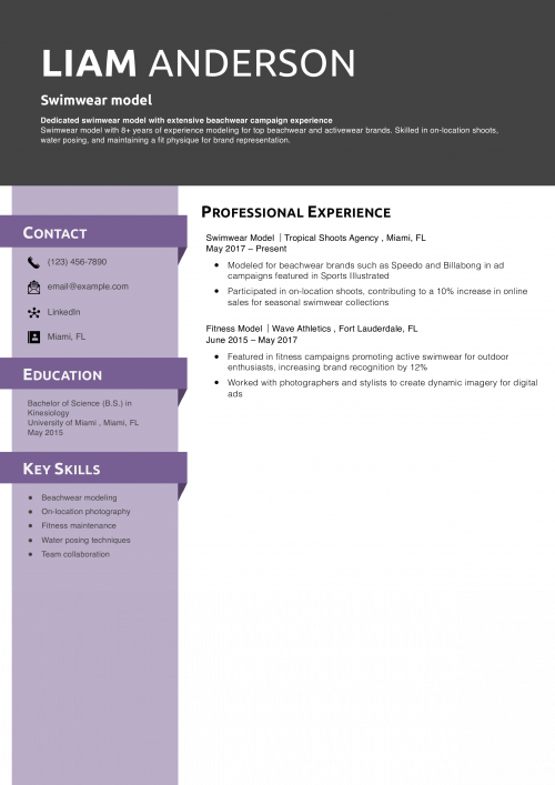 Swimwear model resume