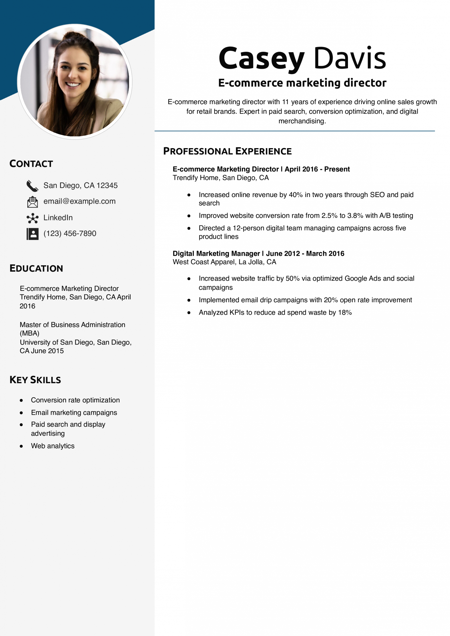 E-commerce marketing director resume example