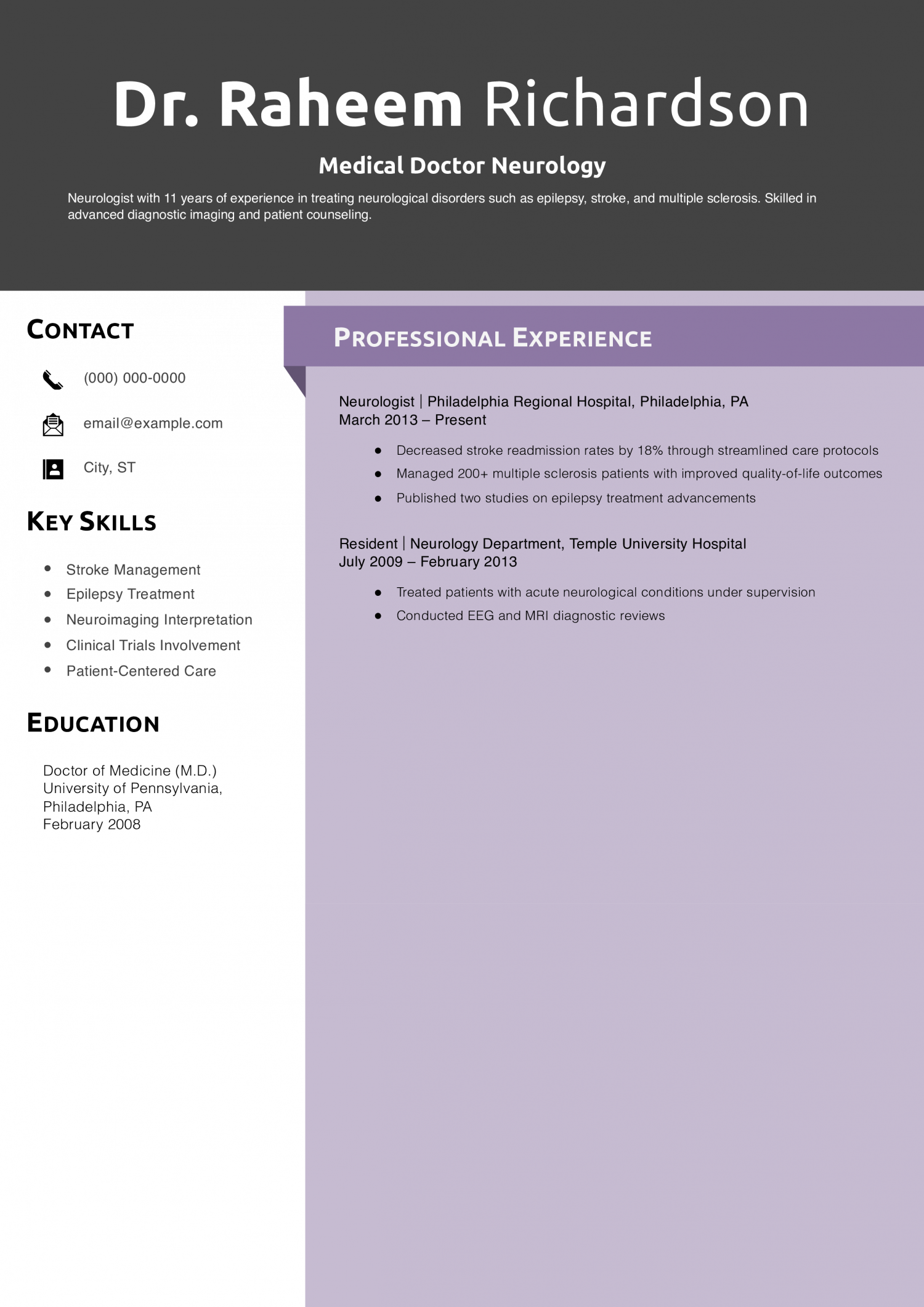 Medical Doctor Neurology Resume