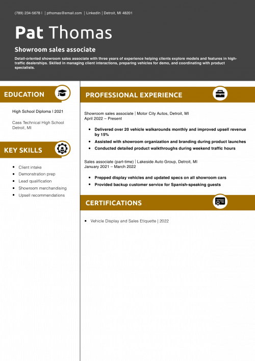 Showroom sales associate resume example