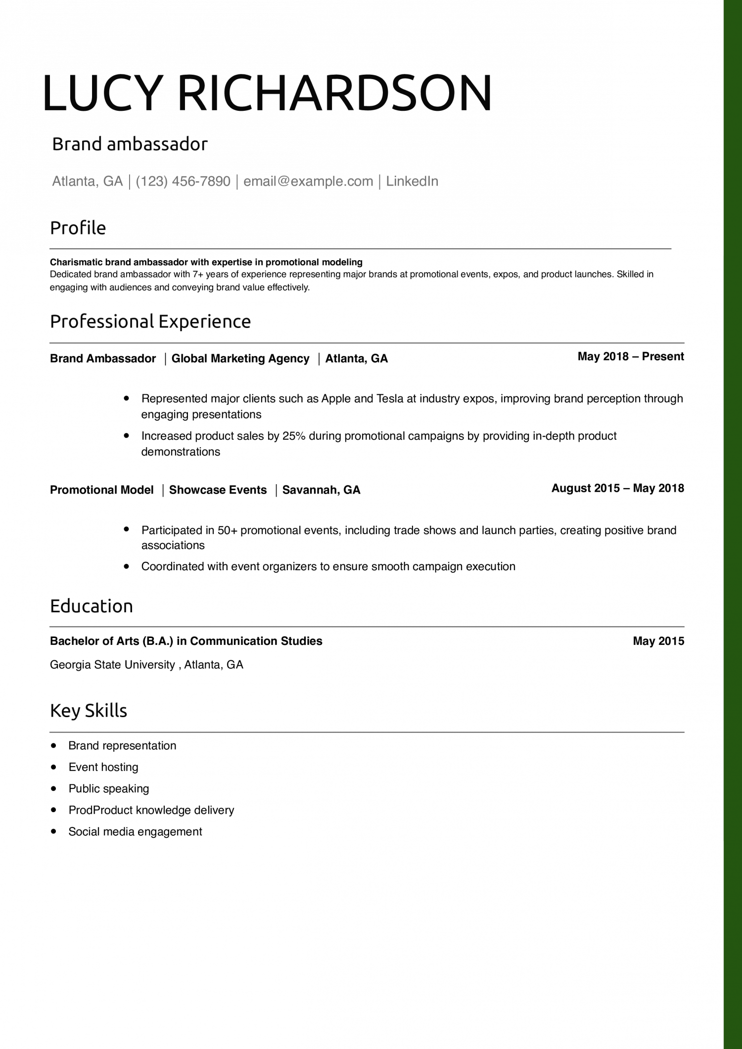 Brand ambassador resume