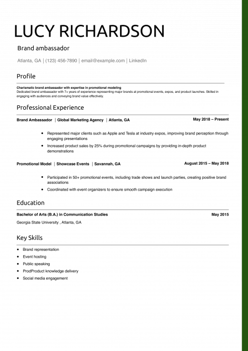 Brand ambassador resume