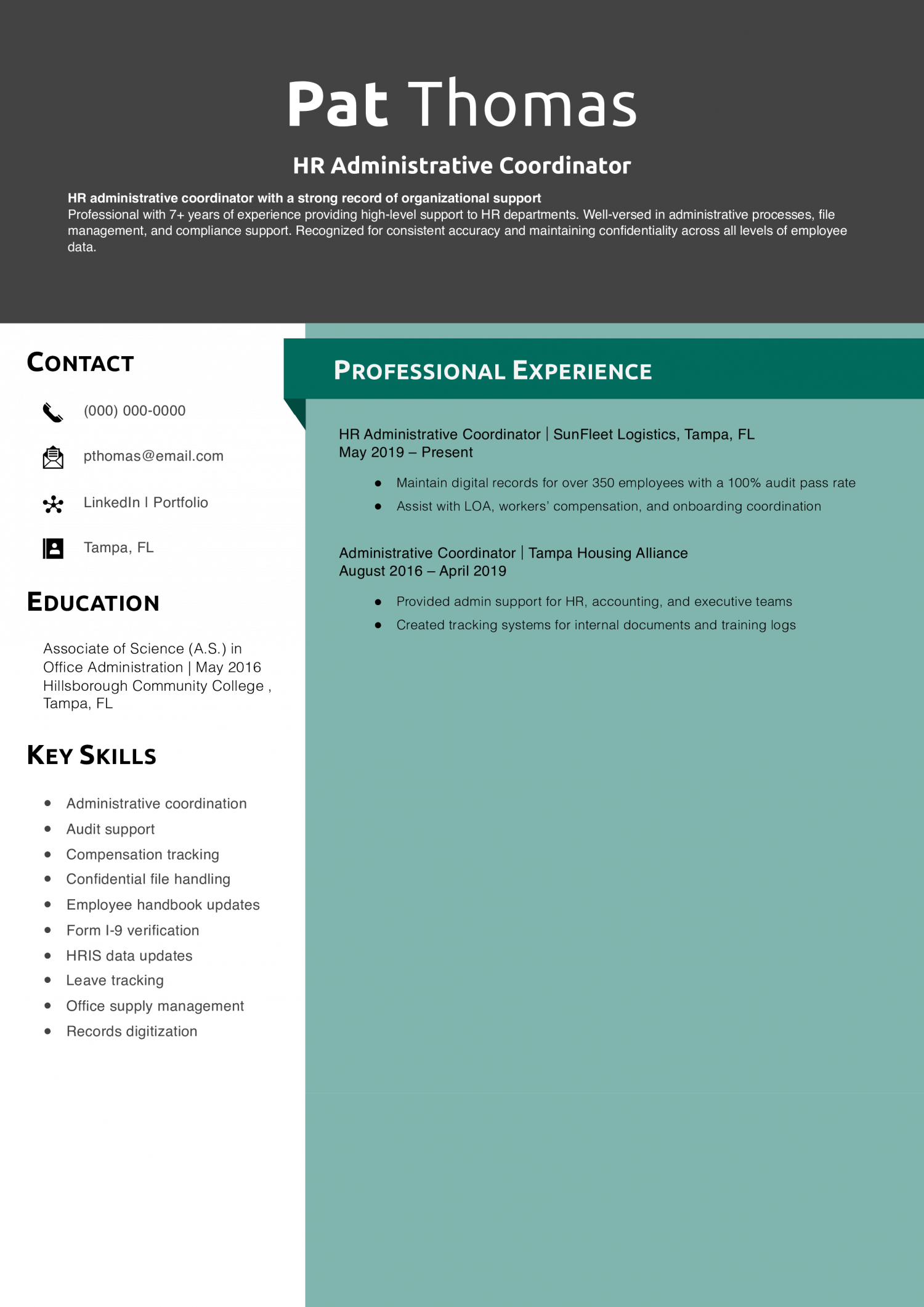 HR Administrative Coordinator Resume 